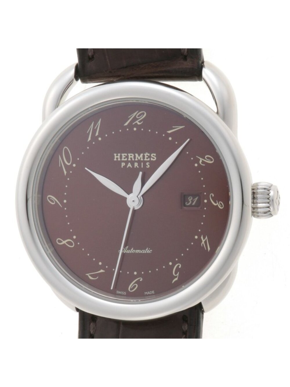 Hermes Arceau Automatic MM Watch Steel Brown
